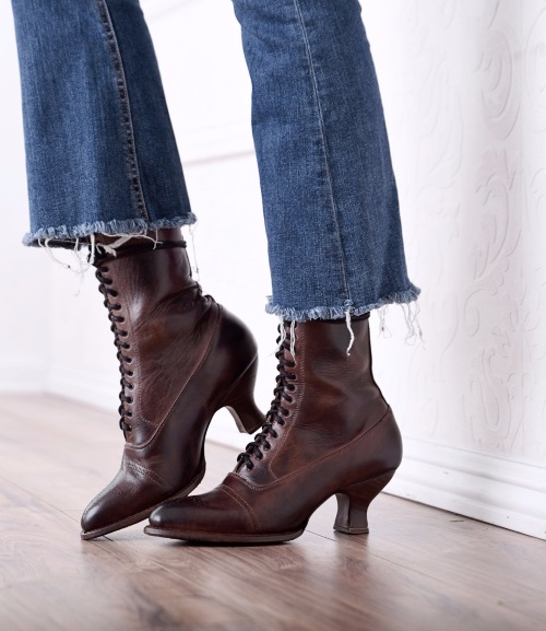 (image for) Mirabelle Teak Rustic Leather Victorian Style Fashion Boots